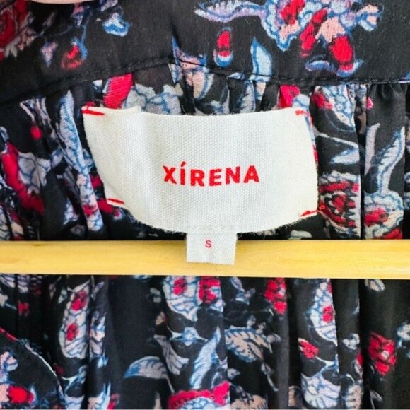 XiRENA Annieka Long Sleeve Belted Tie Midi Dress Silk Blend Floral Black Small - Picture 11 of 16